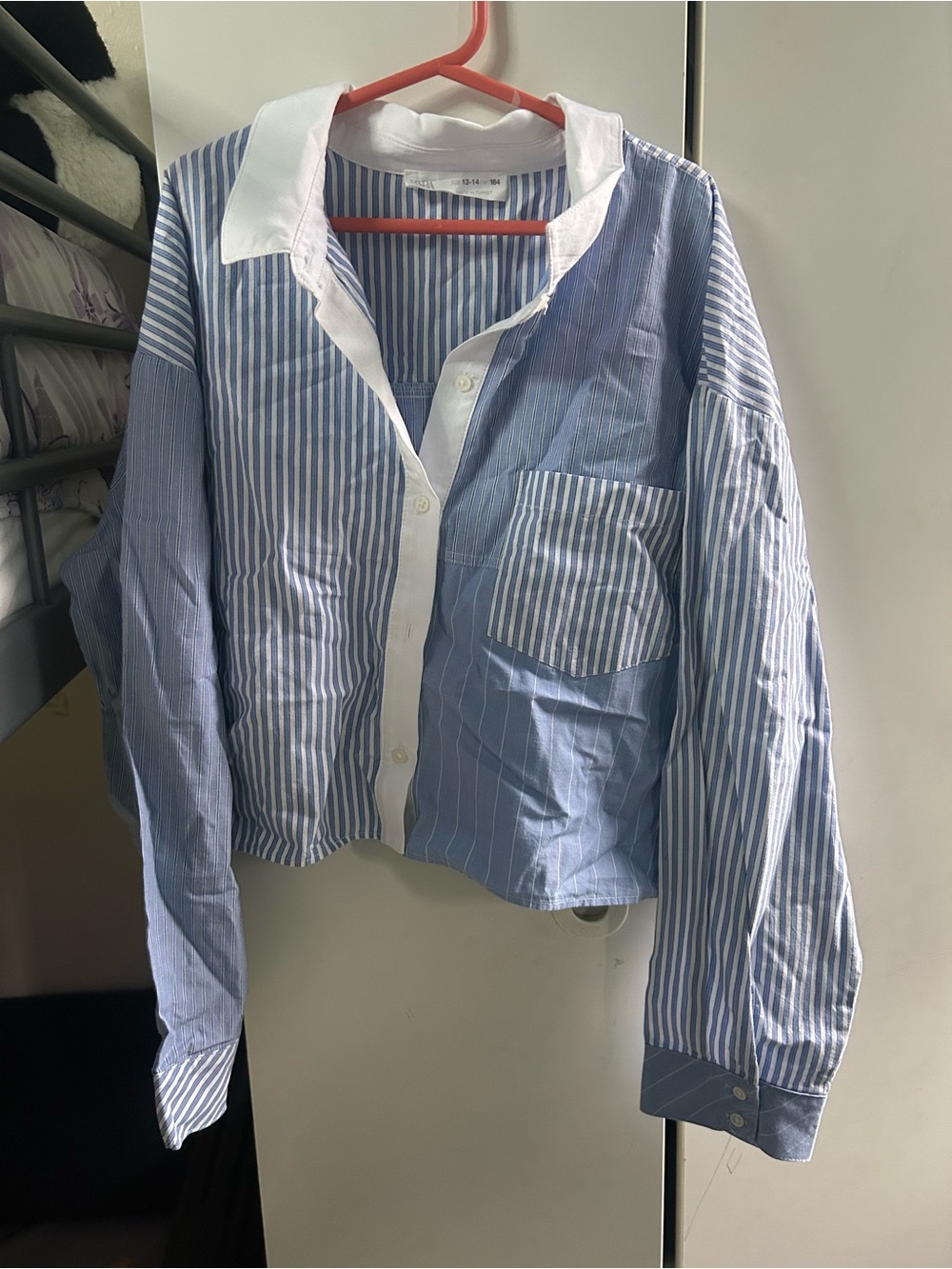 Zara Blue and White Striped Button-Down Shirt